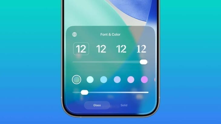 Liquid Glass: ロック画面の時計デザインに透明度スライダーが追加